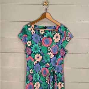 Talbots retro print Floral Women's Dress NWT size large faux wrap knot